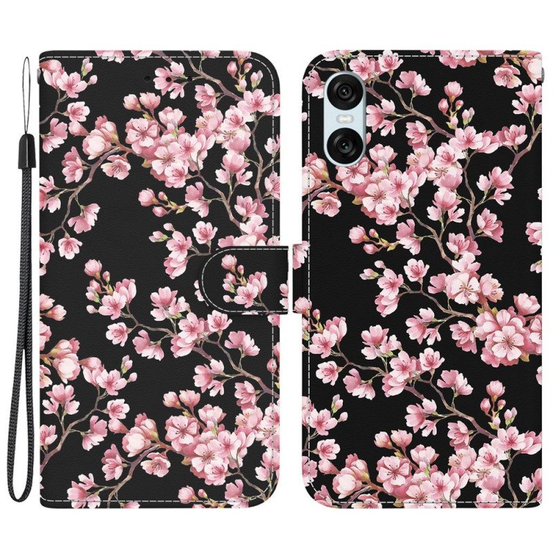 Folio Deksel Sony Xperia 10 Vi Strappede Plommeblomster