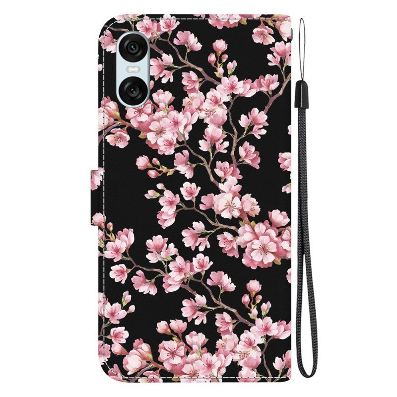 Folio Deksel Sony Xperia 10 Vi Strappede Plommeblomster