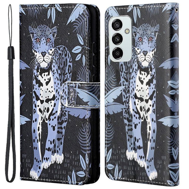 Folio Deksel Til Samsung Galaxy M23 5G Med Kjede Strappy Leopard