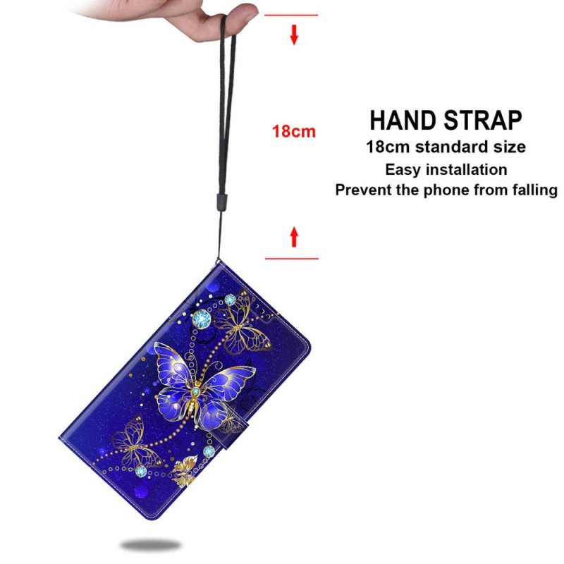 Lærdeksel Til Samsung Galaxy M23 5G Med Kjede Strap Butterflies Fan