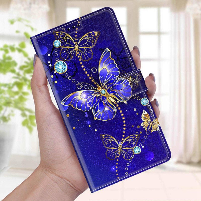 Lærdeksel Til Samsung Galaxy M23 5G Med Kjede Strap Butterflies Fan