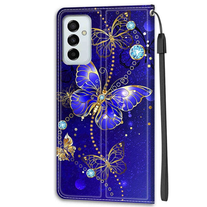 Lærdeksel Til Samsung Galaxy M23 5G Med Kjede Strap Butterflies Fan