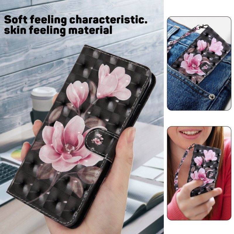 Folio Deksel Samsung Galaxy A15 Blomstrende Blomster Med Stropp