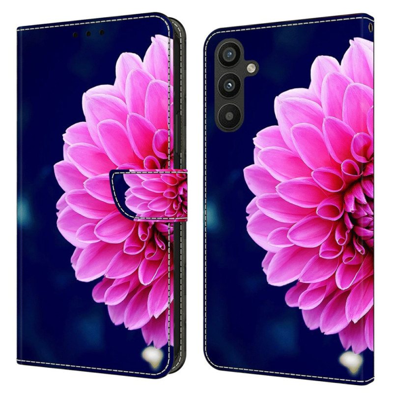 Folio Deksel Samsung Galaxy A15 Rosa Blomster På Blå Bakgrunn