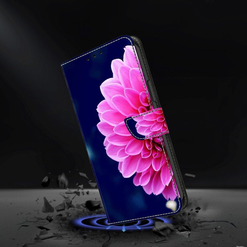 Folio Deksel Samsung Galaxy A15 Rosa Blomster På Blå Bakgrunn