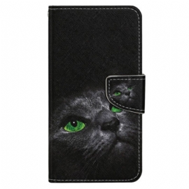 Folio Deksel Til Xiaomi 12T / 12T Pro Med Kjede Green Eyed Cat I Stropp