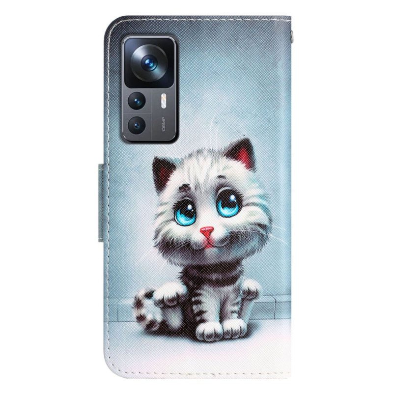 Folio Deksel Til Xiaomi 12T / 12T Pro Med Kjede Strappy Blue Eyed Cat