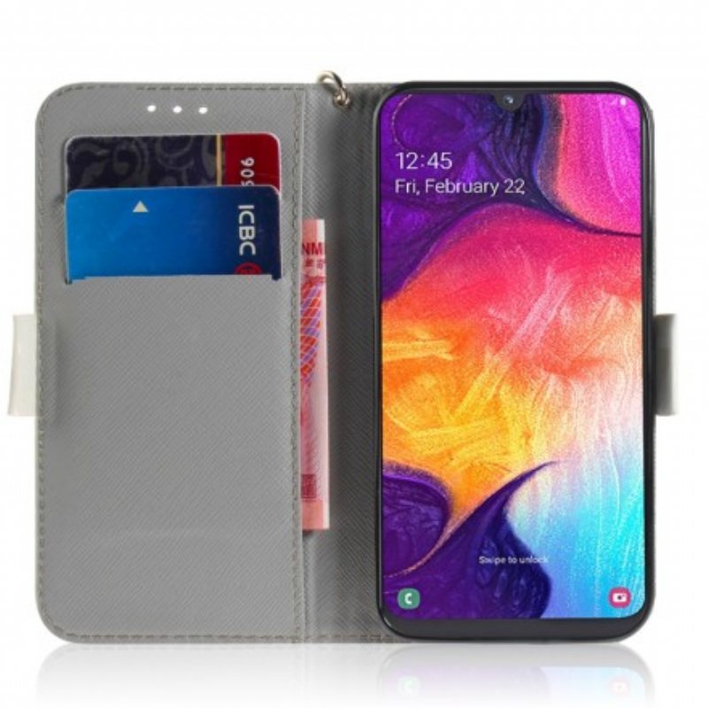 Folio Deksel Til Samsung Galaxy A50 Med Kjede Blomstrende Gren Med Stropp