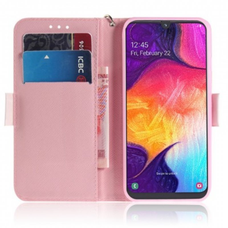 Folio Deksel Til Samsung Galaxy A50 Med Kjede Panda Love Med Snor