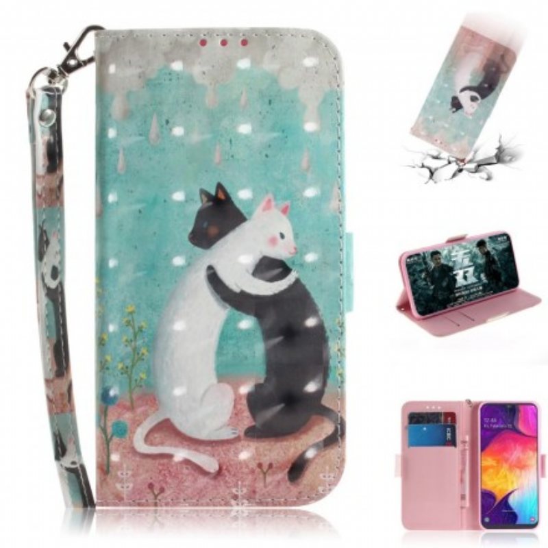 Folio Deksel Til Samsung Galaxy A50 Med Kjede Strappy Cat Friends