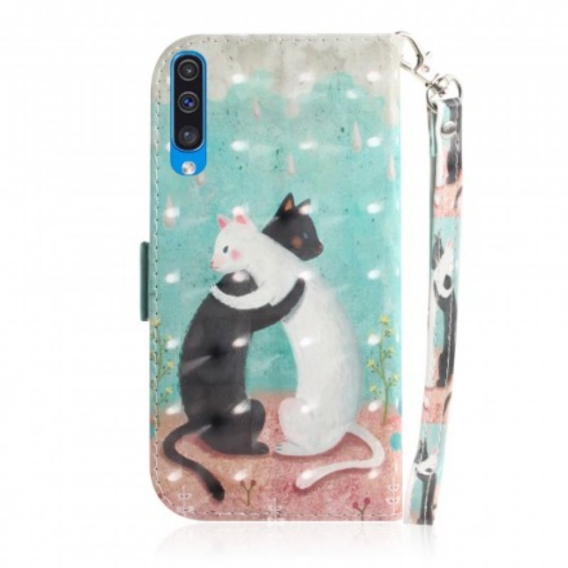 Folio Deksel Til Samsung Galaxy A50 Med Kjede Strappy Cat Friends