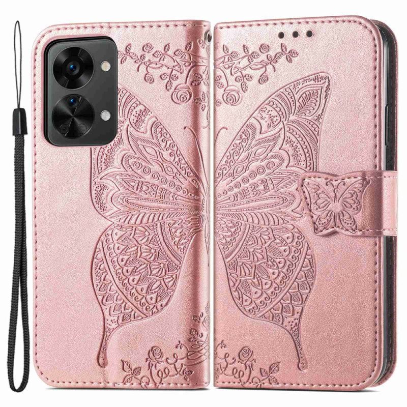 Folio Deksel Til OnePlus Nord 2T 5G Med Kjede Butterfly Lanyard Kortholder