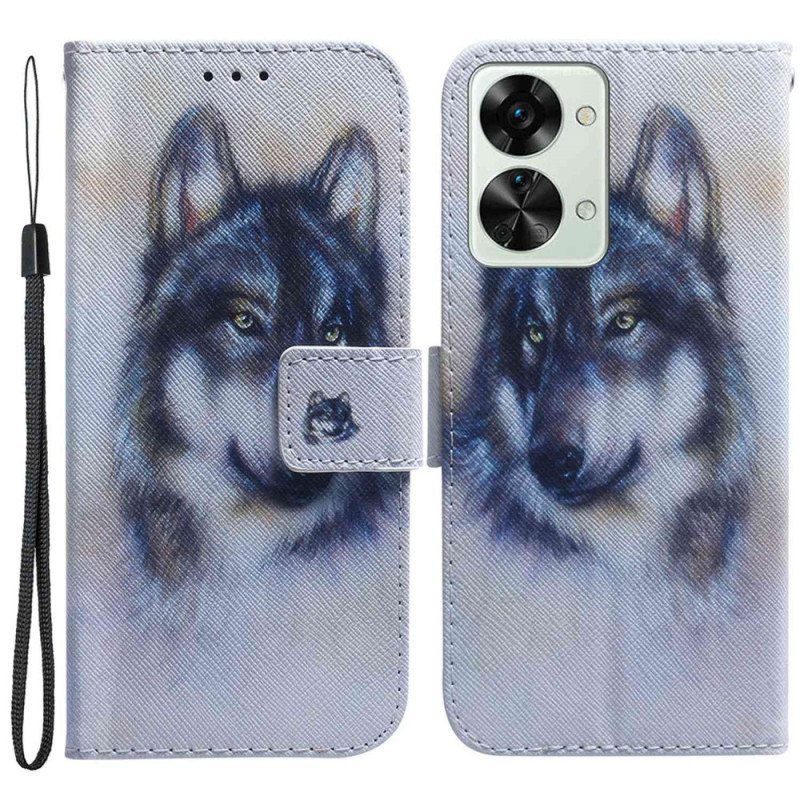 Folio Deksel Til OnePlus Nord 2T 5G Med Kjede Strappy Watercolor Wolf