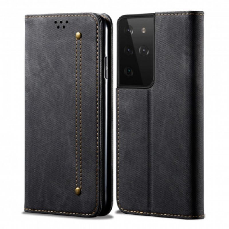 Beskyttelse Deksel Til Samsung Galaxy S21 Ultra 5G Folio Deksel Denim Stoff