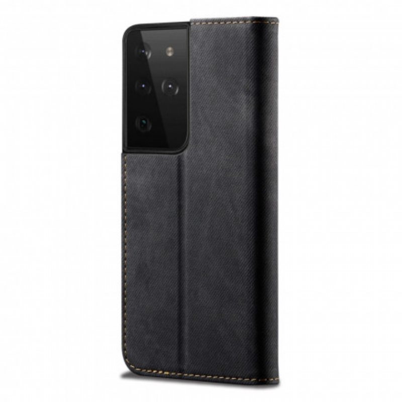 Beskyttelse Deksel Til Samsung Galaxy S21 Ultra 5G Folio Deksel Denim Stoff