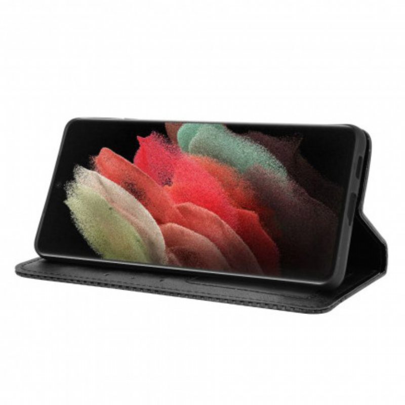 Beskyttelse Deksel Til Samsung Galaxy S21 Ultra 5G Folio Deksel Stilisert Vintage Skinneffekt