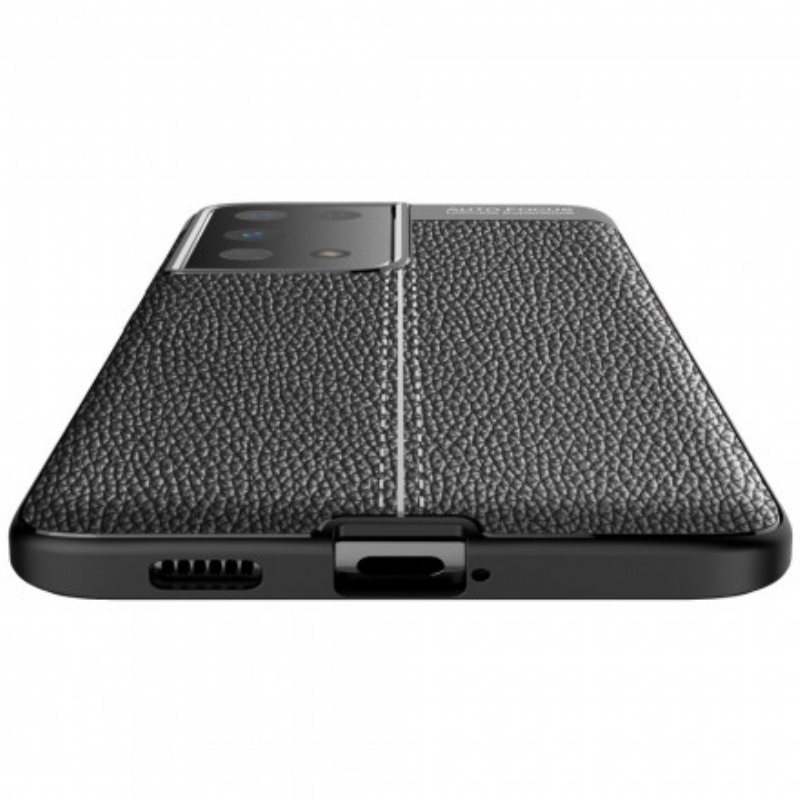 Deksel Til Samsung Galaxy S21 Ultra 5G Dobbel Linje Litchi Leather Effect