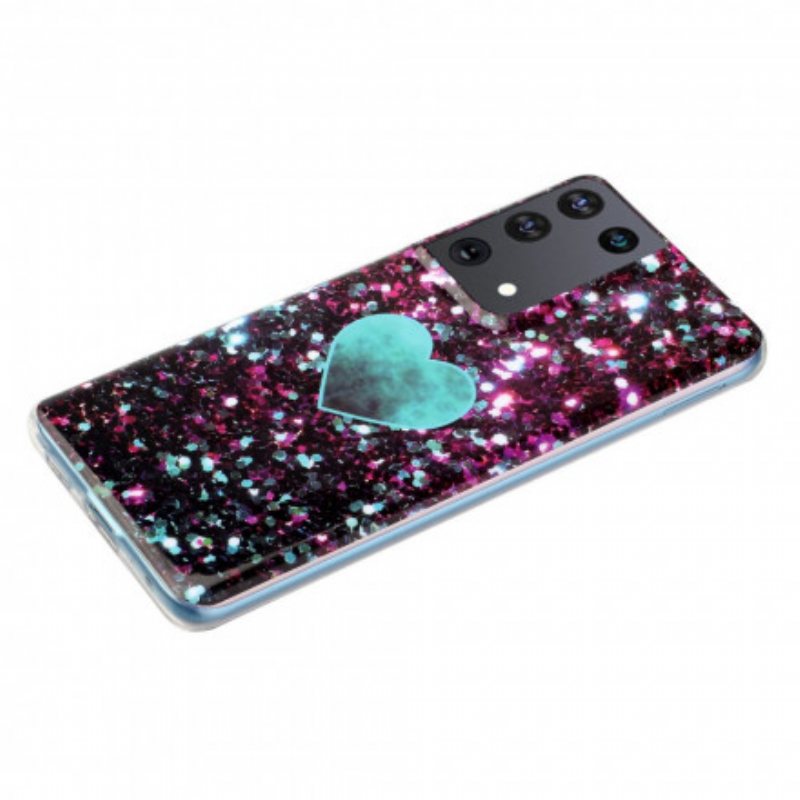 Deksel Til Samsung Galaxy S21 Ultra 5G Glitter Marmorhjerte