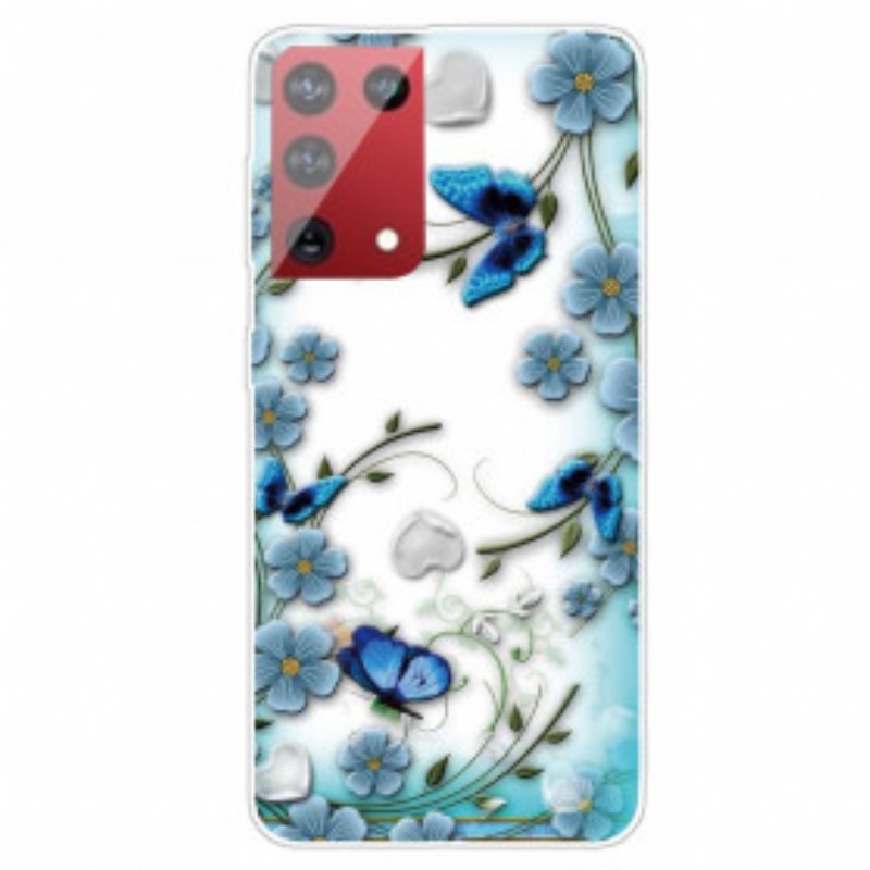 Deksel Til Samsung Galaxy S21 Ultra 5G Retro Sommerfugler Og Blomster