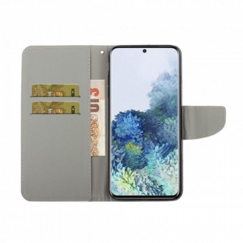 Folio Deksel Til Samsung Galaxy S21 Ultra 5G Butterflies Floral Lanyard