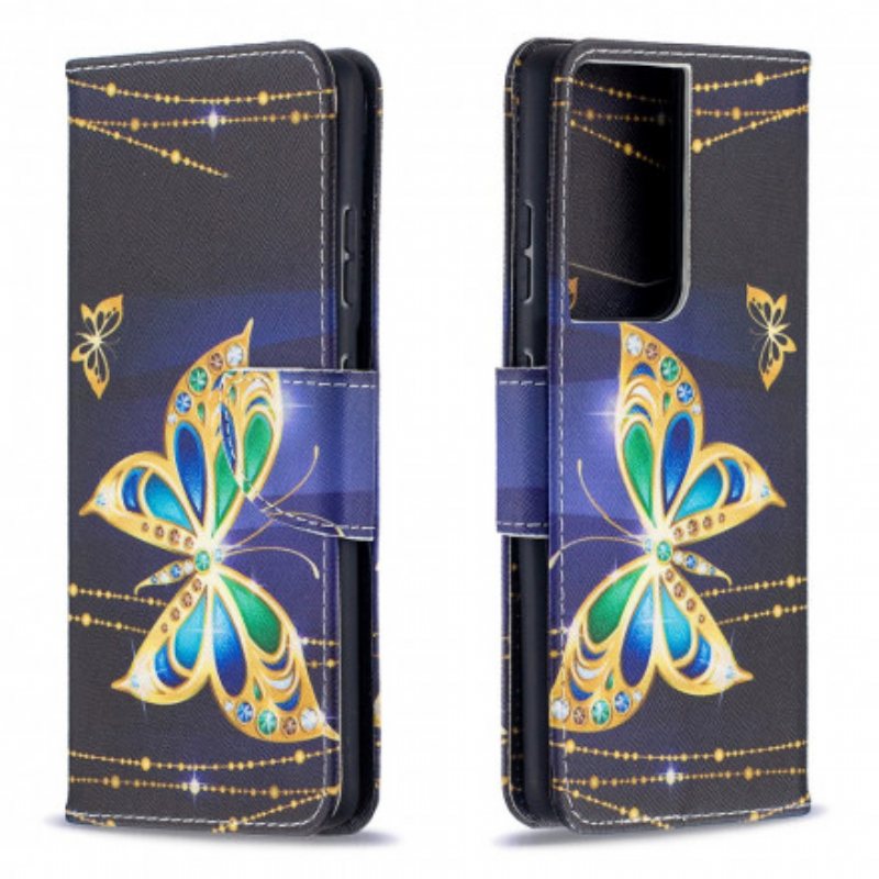 Folio Deksel Til Samsung Galaxy S21 Ultra 5G Butterflies Kings