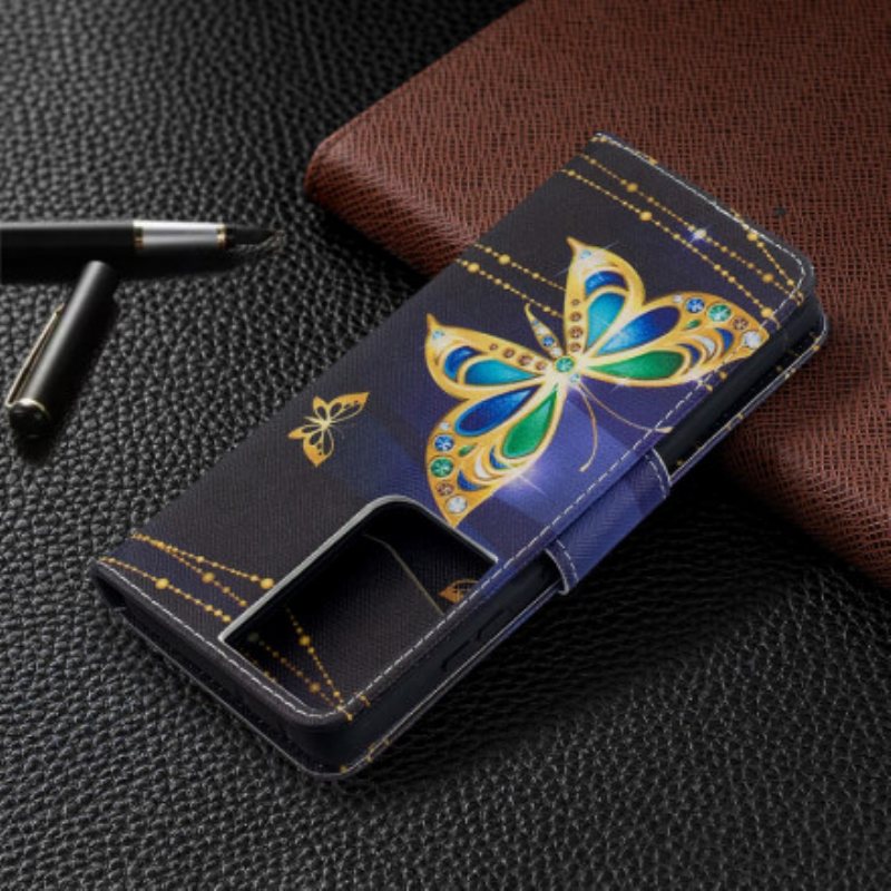 Folio Deksel Til Samsung Galaxy S21 Ultra 5G Butterflies Kings