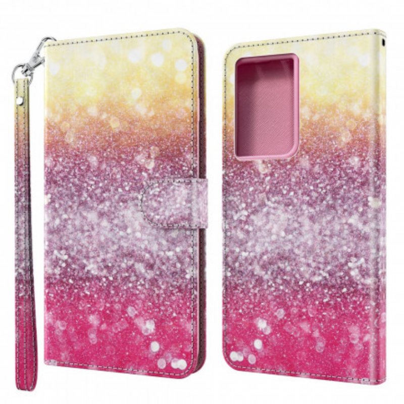 Folio Deksel Til Samsung Galaxy S21 Ultra 5G Magenta Glittergradient