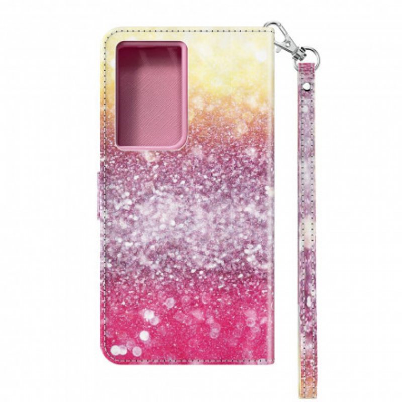 Folio Deksel Til Samsung Galaxy S21 Ultra 5G Magenta Glittergradient