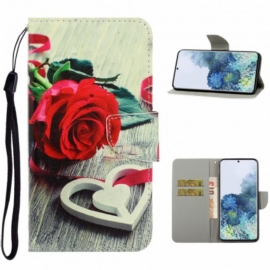 Folio Deksel Til Samsung Galaxy S21 Ultra 5G Med Kjede Fargerike Strappy Blomster