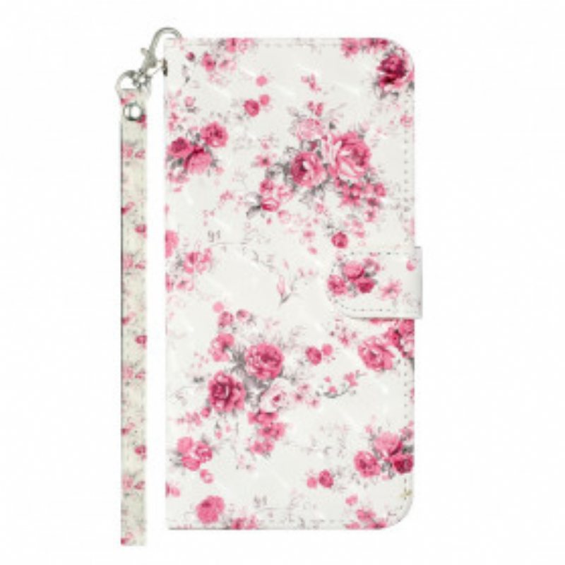 Folio Deksel Til Samsung Galaxy S21 Ultra 5G Med Kjede Strap Light Spot Flowers