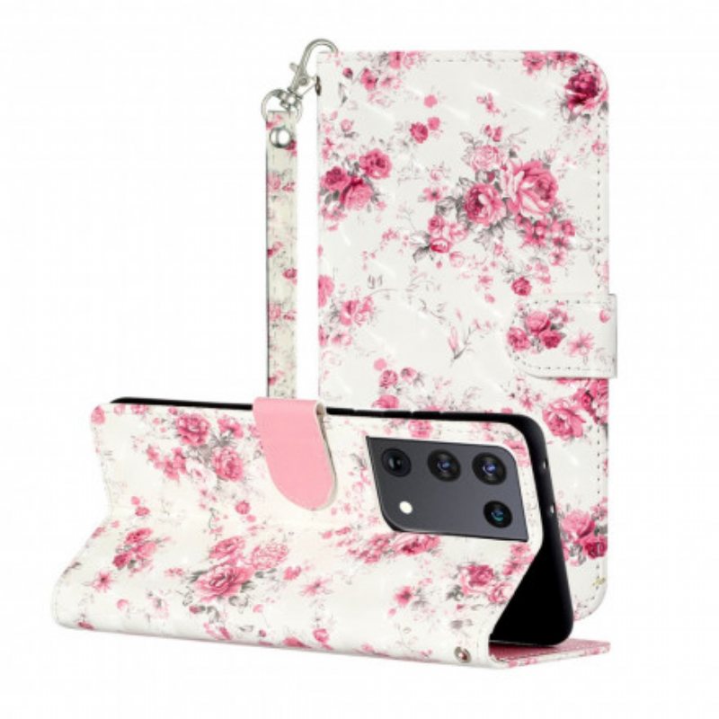 Folio Deksel Til Samsung Galaxy S21 Ultra 5G Med Kjede Strap Light Spot Flowers