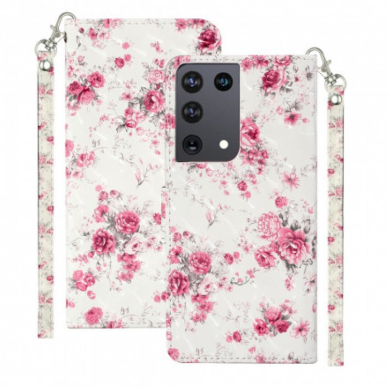 Folio Deksel Til Samsung Galaxy S21 Ultra 5G Med Kjede Strap Light Spot Flowers