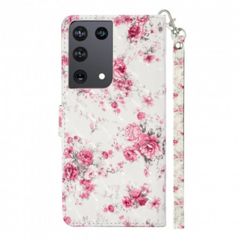 Folio Deksel Til Samsung Galaxy S21 Ultra 5G Med Kjede Strap Light Spot Flowers