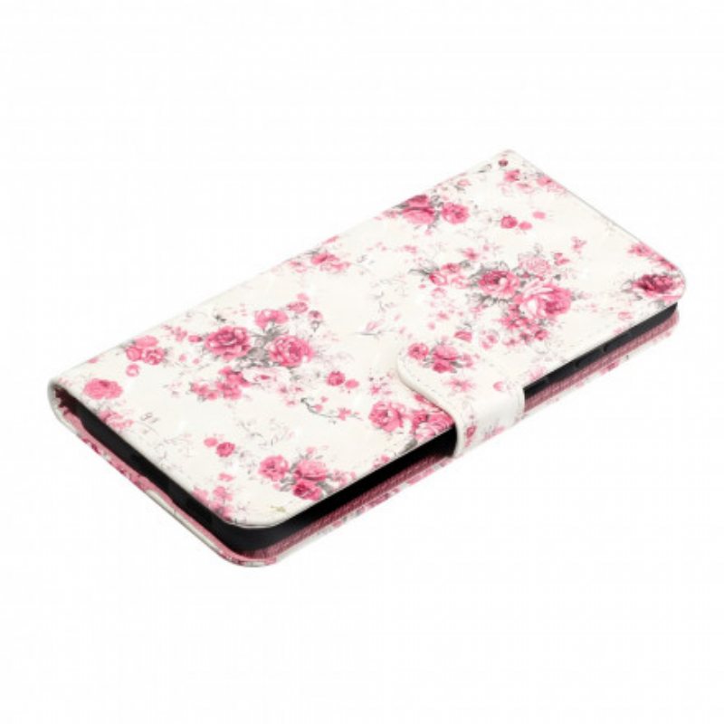 Folio Deksel Til Samsung Galaxy S21 Ultra 5G Med Kjede Strap Light Spot Flowers