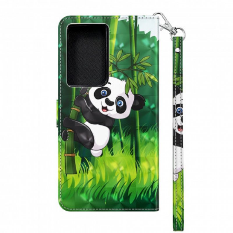 Folio Deksel Til Samsung Galaxy S21 Ultra 5G Panda Og Bambus