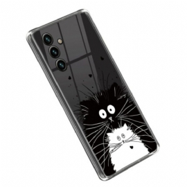 Deksel Til Samsung Galaxy A14 / A14 5G Gjennomsiktig Hvit Katt Svart Katt