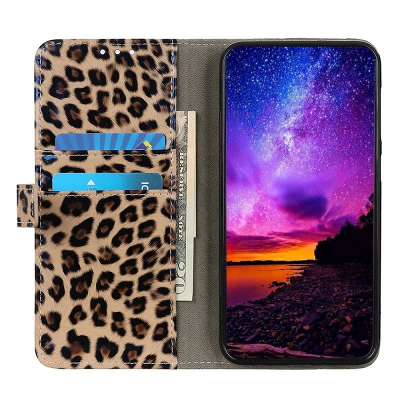 Folio Deksel Til Samsung Galaxy A14 / A14 5G Leopardhudeffekt