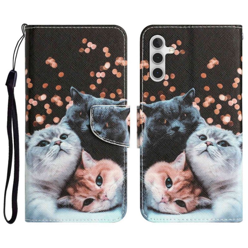 Folio Deksel Til Samsung Galaxy A14 / A14 5G Med Kjede Bare Thong Cats