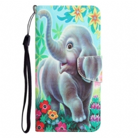 Folio Deksel Til Samsung Galaxy A14 / A14 5G Med Kjede Glad Elefant Med Snor