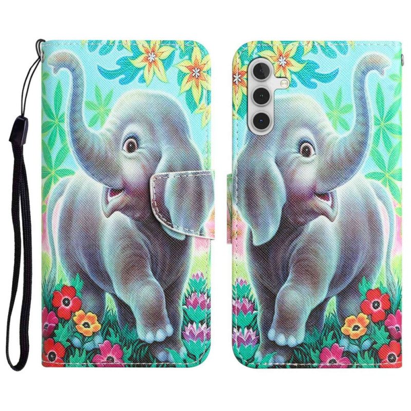 Folio Deksel Til Samsung Galaxy A14 / A14 5G Med Kjede Glad Elefant Med Snor