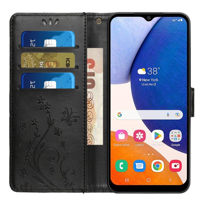 Folio Deksel Til Samsung Galaxy A14 / A14 5G Med Kjede Strappy Floral