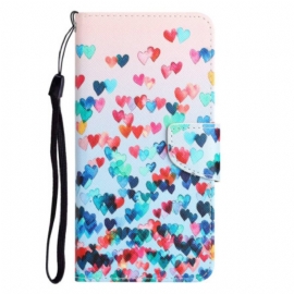 Folio Deksel Til Samsung Galaxy A14 / A14 5G Med Kjede Strappy Hearts Rain