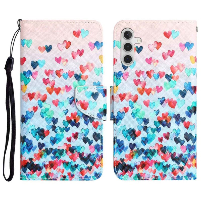 Folio Deksel Til Samsung Galaxy A14 / A14 5G Med Kjede Strappy Hearts Rain