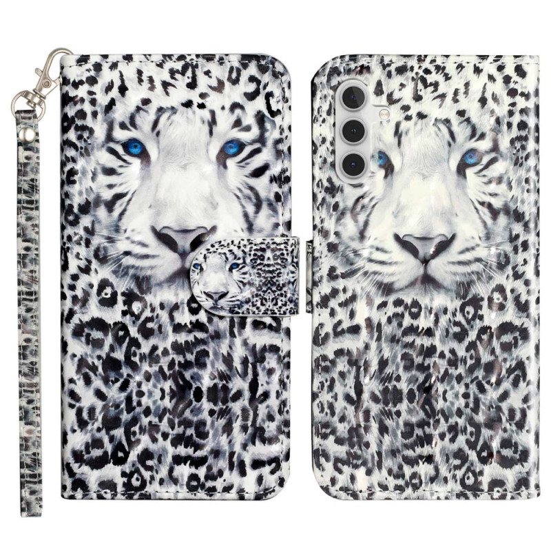 Folio Deksel Til Samsung Galaxy A14 / A14 5G Med Kjede Strappy Leopard