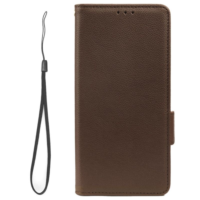 Lærdeksel Til Samsung Galaxy A14 / A14 5G Med Kjede Strappy Litchi Leather Style