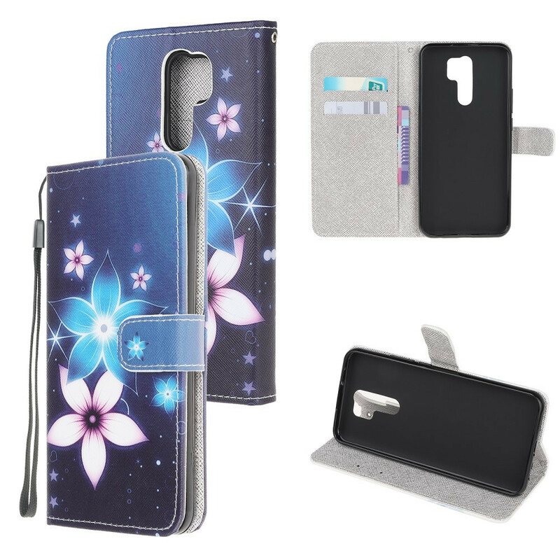 Folio Deksel Til Xiaomi Redmi 9 Med Kjede Lunar Strap Blomster