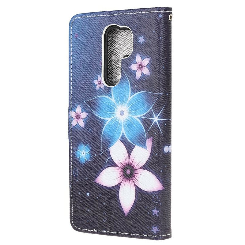 Folio Deksel Til Xiaomi Redmi 9 Med Kjede Lunar Strap Blomster