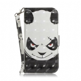 Folio Deksel Til Xiaomi Redmi 9 Med Kjede Sint Panda Med Snor