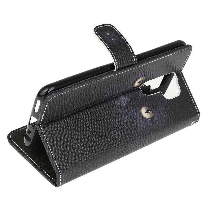 Folio Deksel Til Xiaomi Redmi 9 Med Kjede Strappy Black Cat Eyes