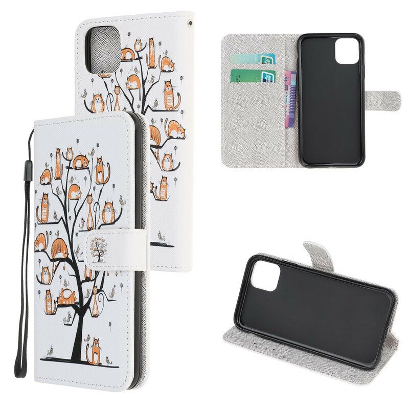 Folio Deksel Til iPhone 12 Mini Med Kjede Funky Cats Med Stropp